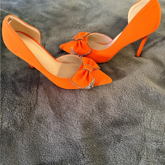 Orange Rhinestone Bow Heels - Picture 3 of 5
